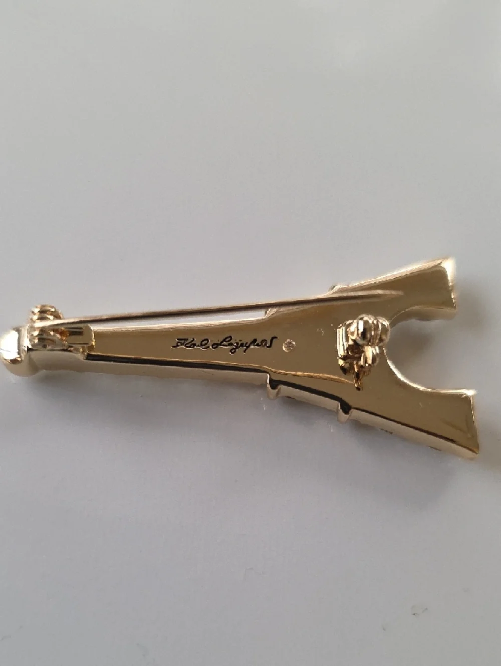 Karl Lagerfeld Gold-Tone Eiffel Tower Brooch with Clear Crystals‎